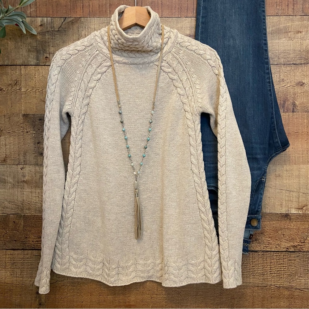 Cream Cable Knit Turtleneck Sweater Warm Cozy Soft